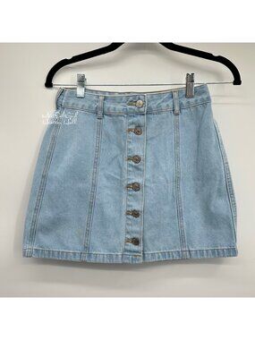 Forever 21 Light Blue Denim Mini Skirt Button Front Size Small
